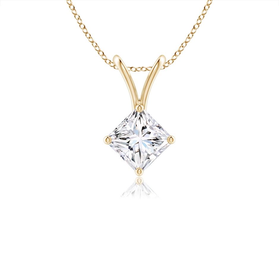 3.5mm GVS2 Prong-Set Princess-Cut Diamond Solitaire V-Bale Pendant in Yellow Gold 