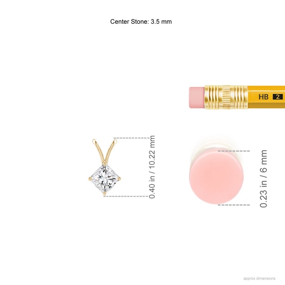 3.5mm HSI2 Prong-Set Princess-Cut Diamond Solitaire V-Bale Pendant in 18K Yellow Gold ruler