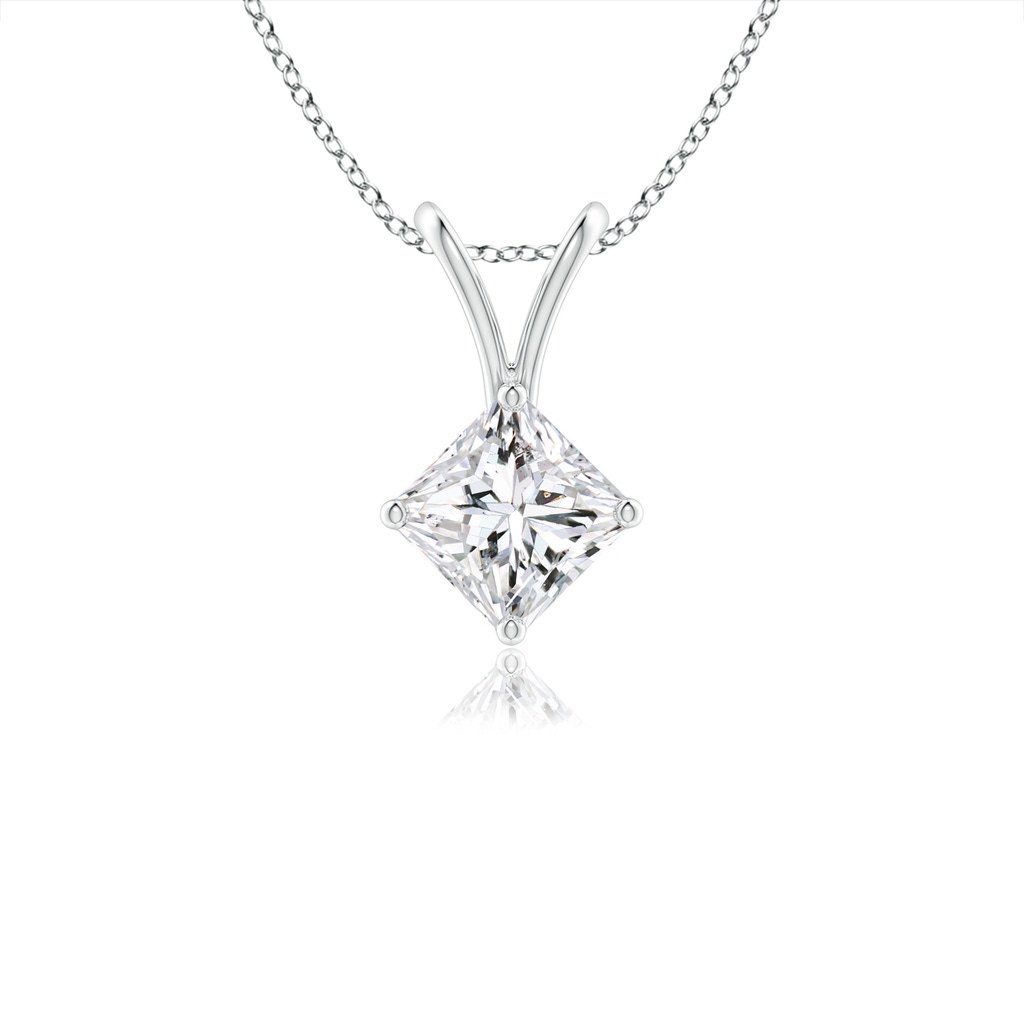 3.5mm HSI2 Prong-Set Princess-Cut Diamond Solitaire V-Bale Pendant in White Gold