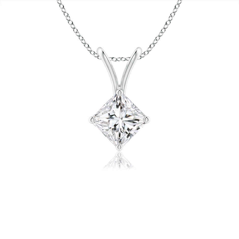 3.5mm HSI2 Prong-Set Princess-Cut Diamond Solitaire V-Bale Pendant in White Gold 