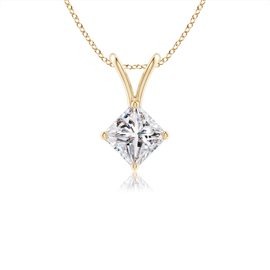 3.5mm IJI1I2 Prong-Set Princess-Cut Diamond Solitaire V-Bale Pendant in Yellow Gold 