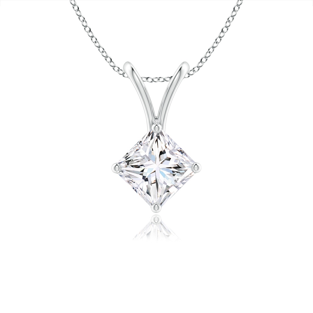 3.9mm GVS2 Prong-Set Princess-Cut Diamond Solitaire V-Bale Pendant in White Gold