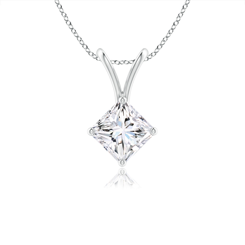 3.9mm GVS2 Prong-Set Princess-Cut Diamond Solitaire V-Bale Pendant in White Gold 