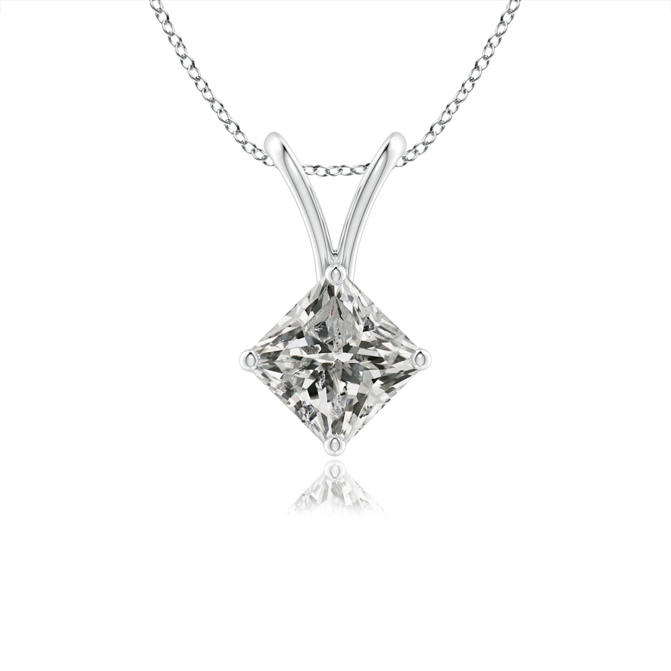 3.9mm KI3 Prong-Set Princess-Cut Diamond Solitaire V-Bale Pendant in White Gold 