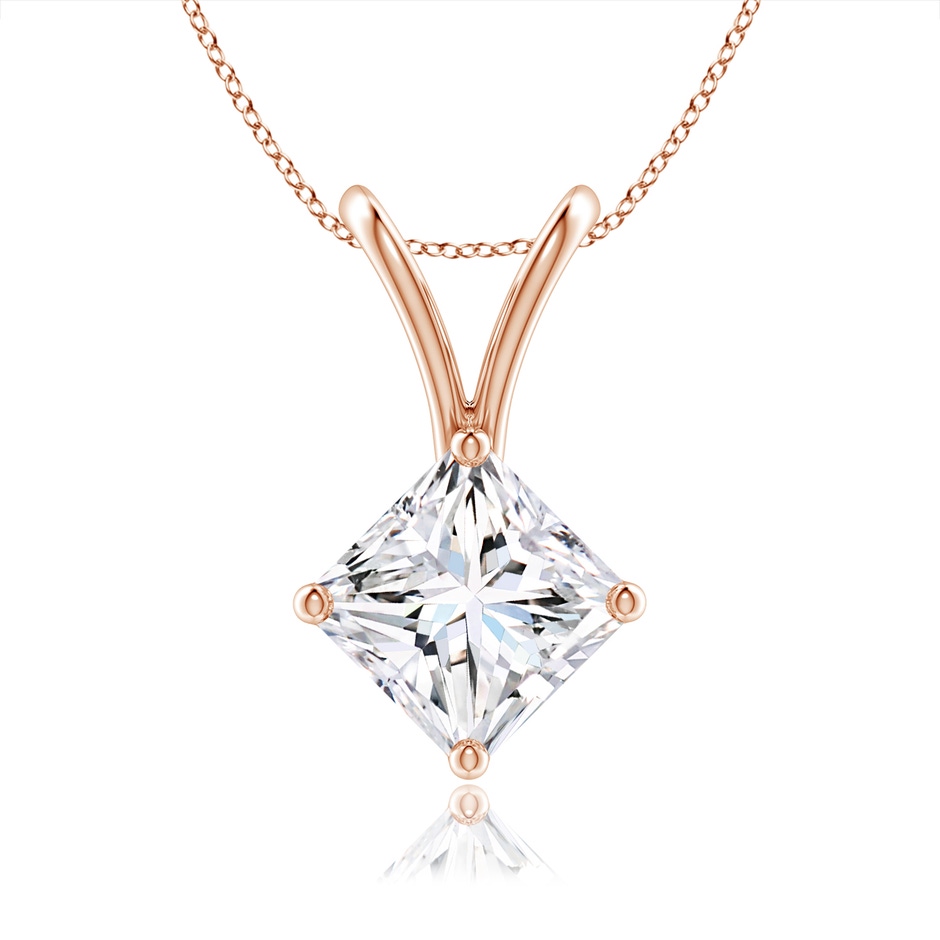 5.1mm GVS2 Prong-Set Princess-Cut Diamond Solitaire V-Bale Pendant in Rose Gold 