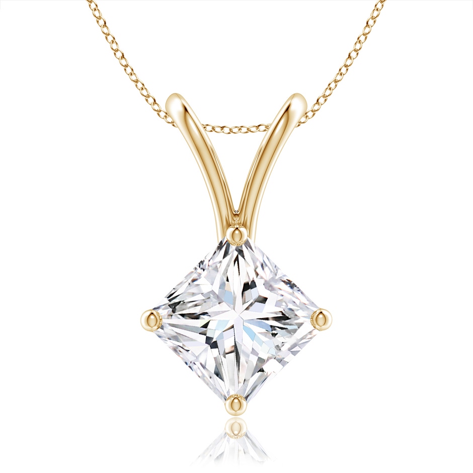 5.5mm GVS2 Prong-Set Princess-Cut Diamond Solitaire V-Bale Pendant in Yellow Gold 