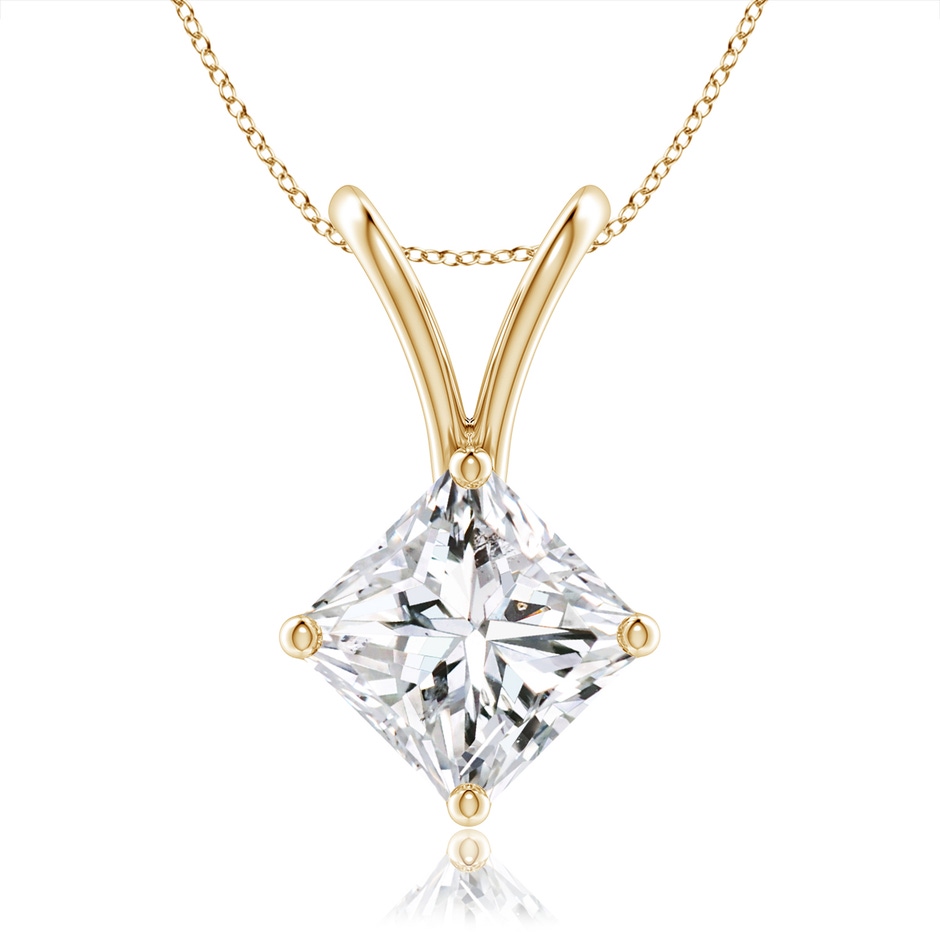 5.5mm HSI2 Prong-Set Princess-Cut Diamond Solitaire V-Bale Pendant in Yellow Gold 