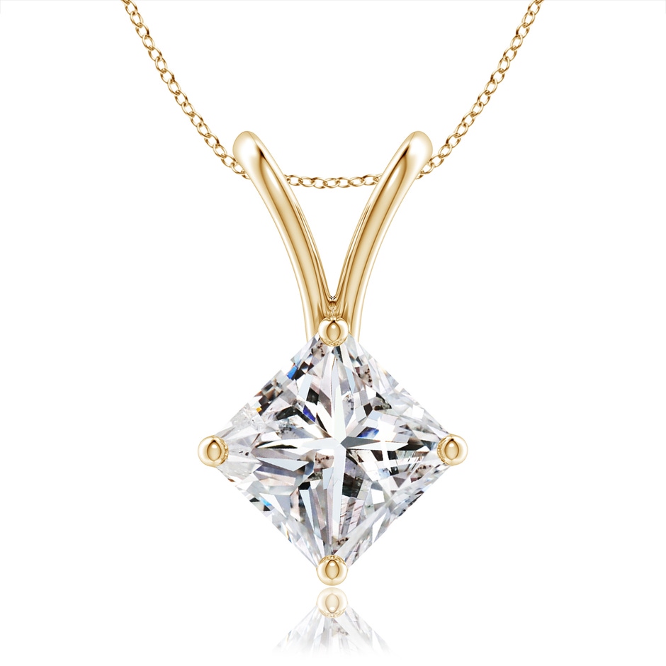 5.5mm IJI1I2 Prong-Set Princess-Cut Diamond Solitaire V-Bale Pendant in Yellow Gold 