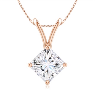 6.8mm GVS2 Prong-Set Princess-Cut Diamond Solitaire V-Bale Pendant in Rose Gold