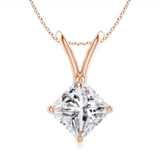 6.8mm IJI1I2 Prong-Set Princess-Cut Diamond Solitaire V-Bale Pendant in Rose Gold