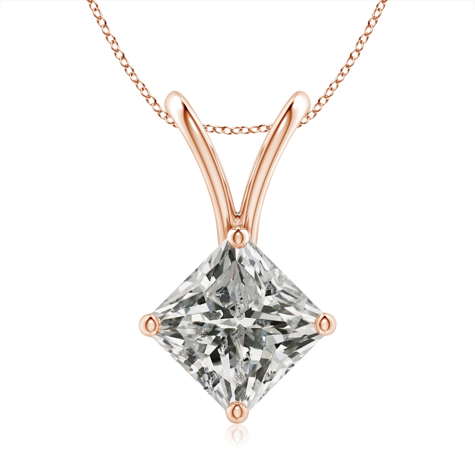 6.8mm KI3 Prong-Set Princess-Cut Diamond Solitaire V-Bale Pendant in Rose Gold 