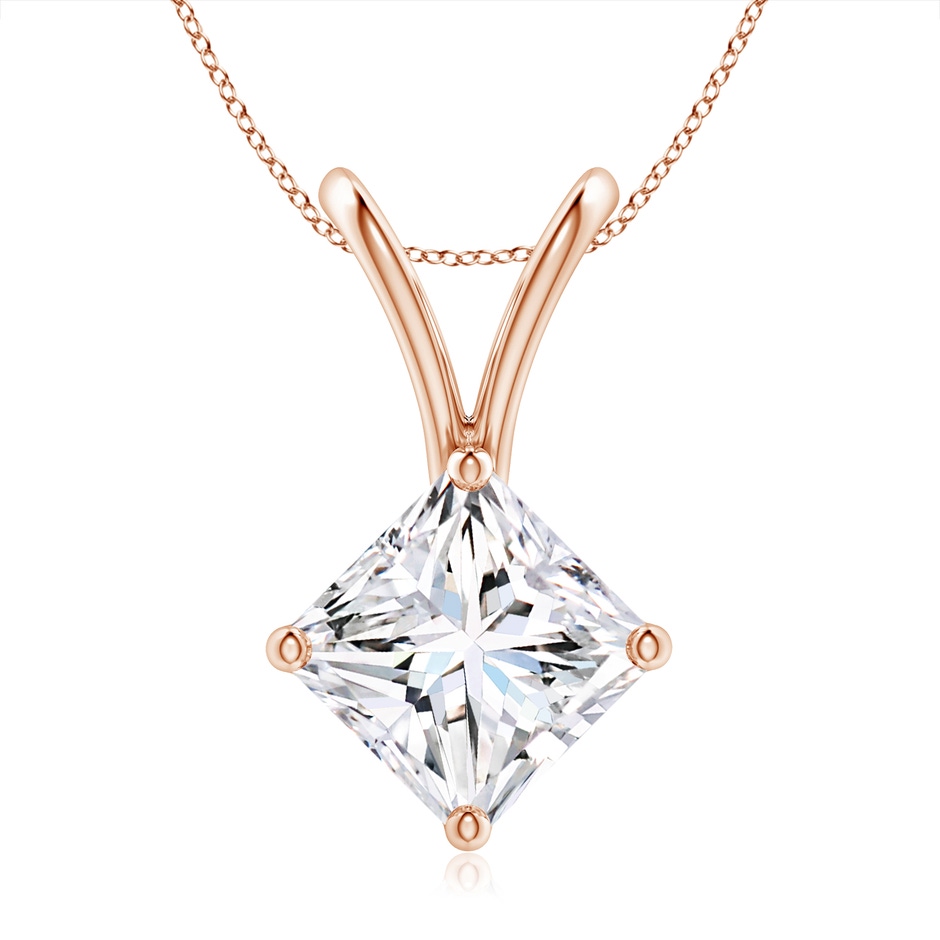 7.9mm GVS2 Prong-Set Princess-Cut Diamond Solitaire V-Bale Pendant in Rose Gold 