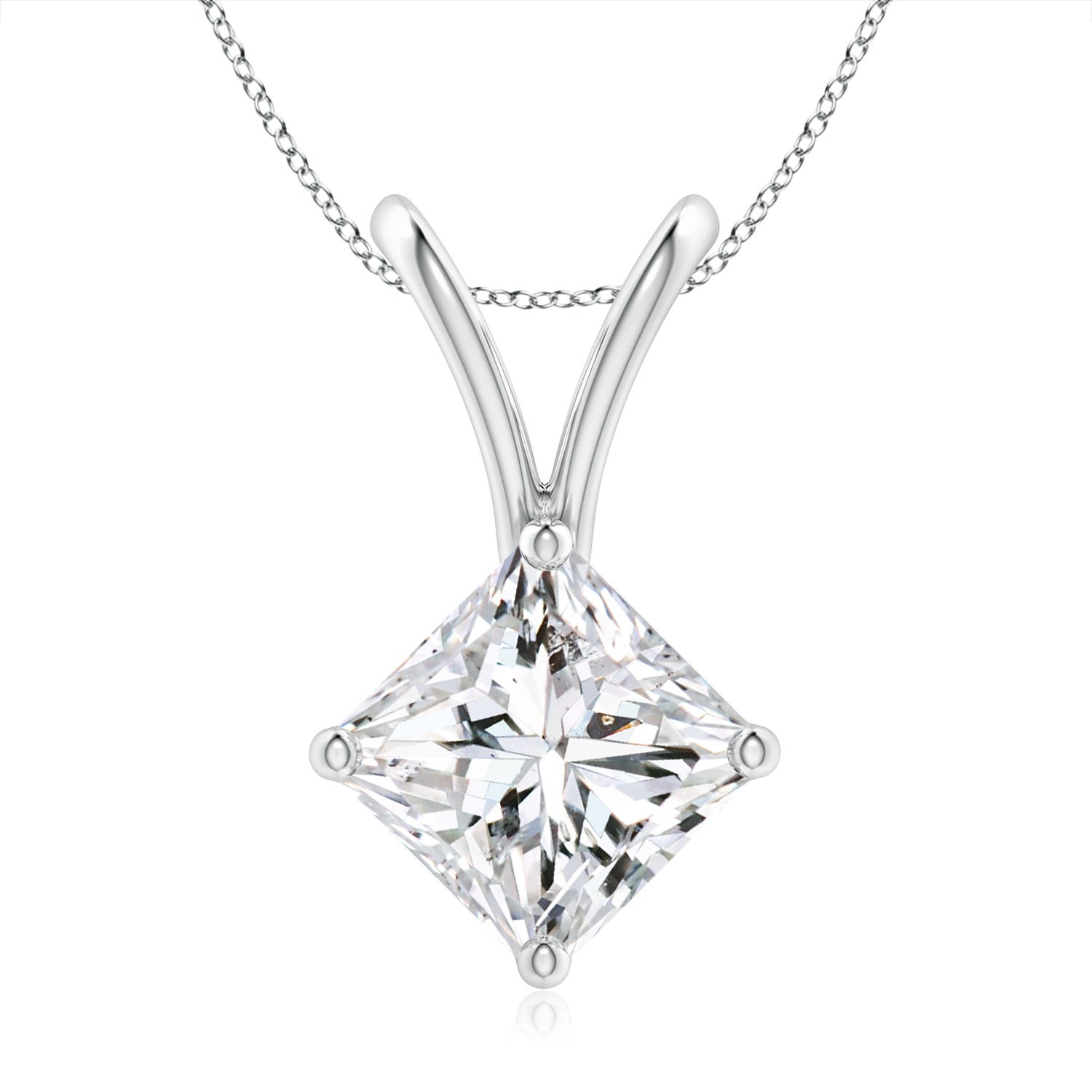 7.9mm HSI2 Prong-Set Princess-Cut Diamond Solitaire V-Bale Pendant in P950 Platinum