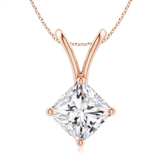 7.9mm HSI2 Prong-Set Princess-Cut Diamond Solitaire V-Bale Pendant in Rose Gold