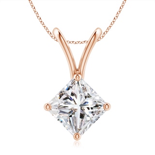 7.9mm IJI1I2 Prong-Set Princess-Cut Diamond Solitaire V-Bale Pendant in Rose Gold