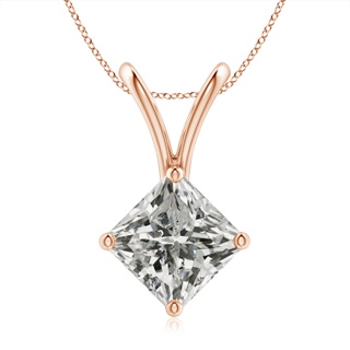 7.9mm KI3 Prong-Set Princess-Cut Diamond Solitaire V-Bale Pendant in Rose Gold