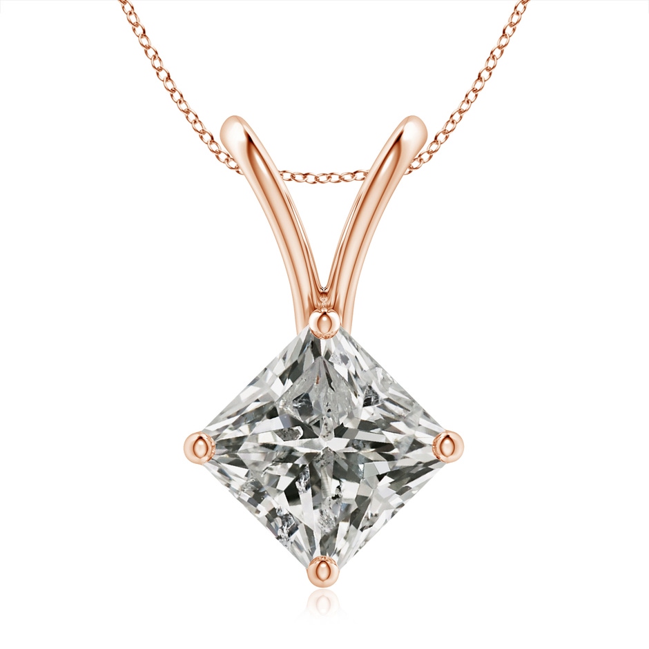 7.9mm KI3 Prong-Set Princess-Cut Diamond Solitaire V-Bale Pendant in Rose Gold 