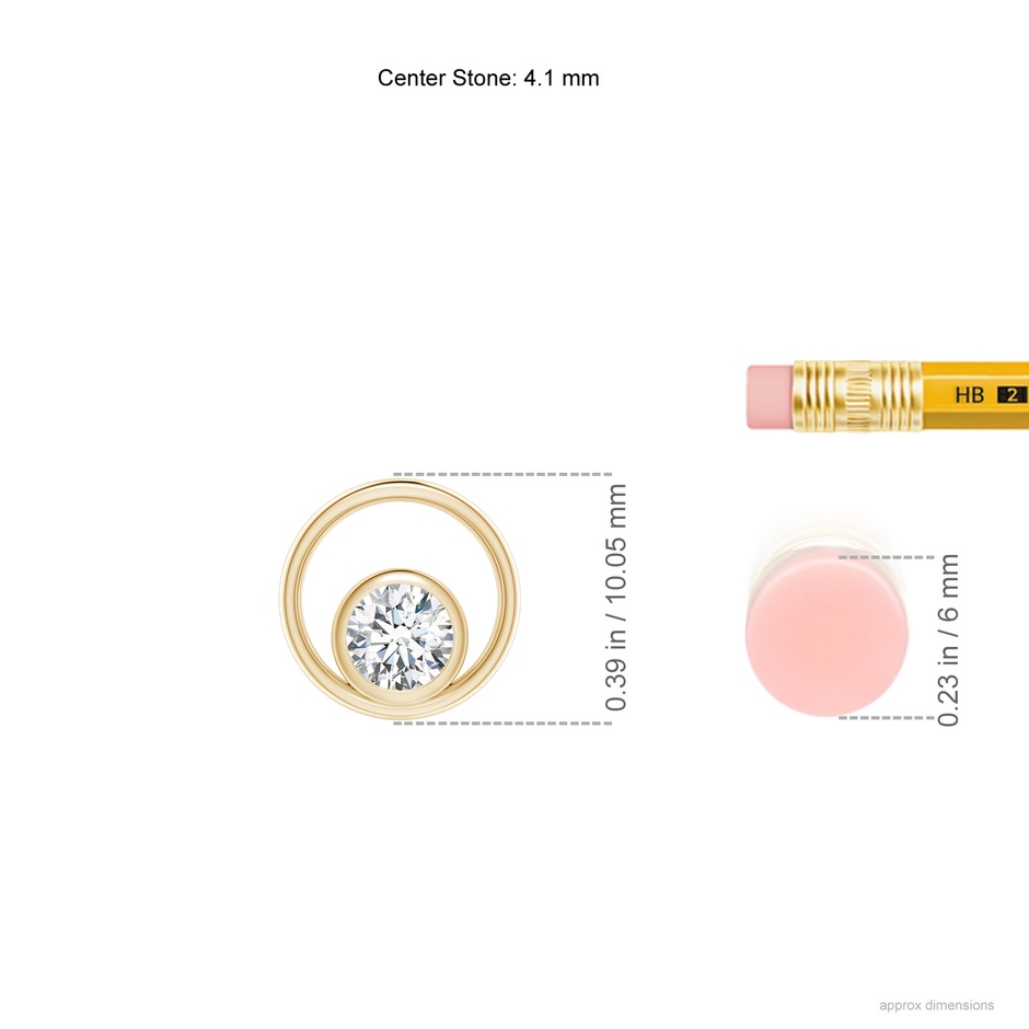 4.1mm GVS2 Bezel-Set Diamond Solitaire Open Circle Pendant in Yellow Gold ruler