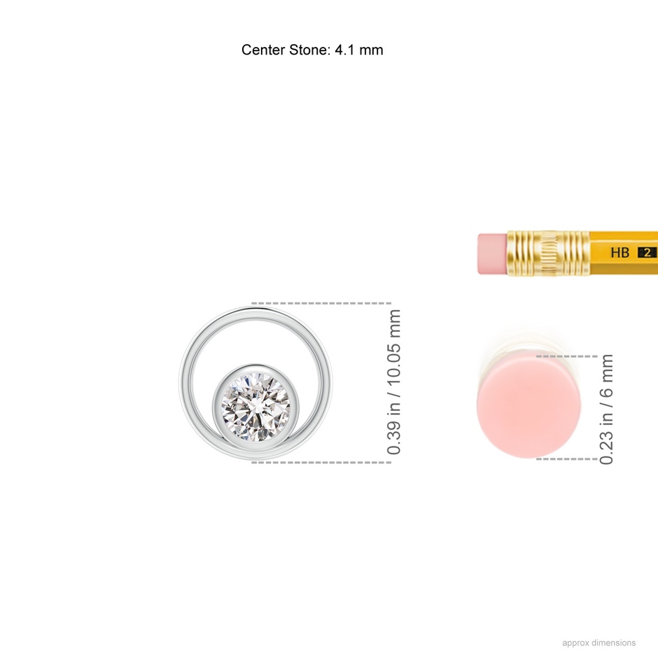 4.1mm IJI1I2 Bezel-Set Diamond Solitaire Open Circle Pendant in P950 Platinum ruler