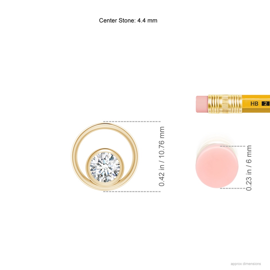 4.4mm GVS2 Bezel-Set Diamond Solitaire Open Circle Pendant in Yellow Gold ruler