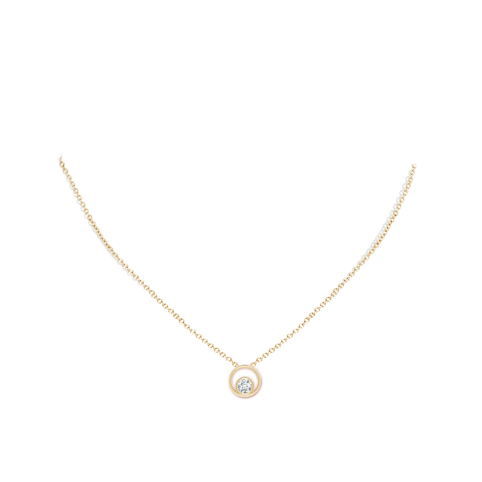 4.4mm GVS2 Bezel-Set Diamond Solitaire Open Circle Pendant in Yellow Gold body-neck