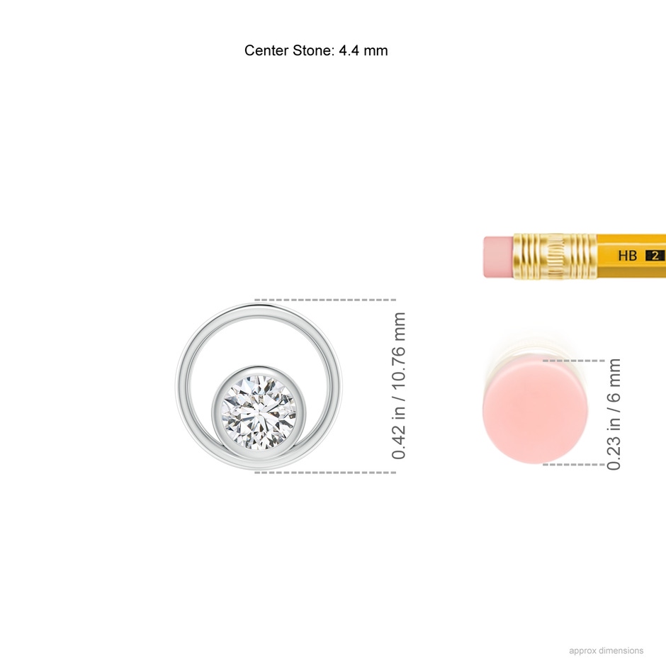 4.4mm HSI2 Bezel-Set Diamond Solitaire Open Circle Pendant in P950 Platinum ruler