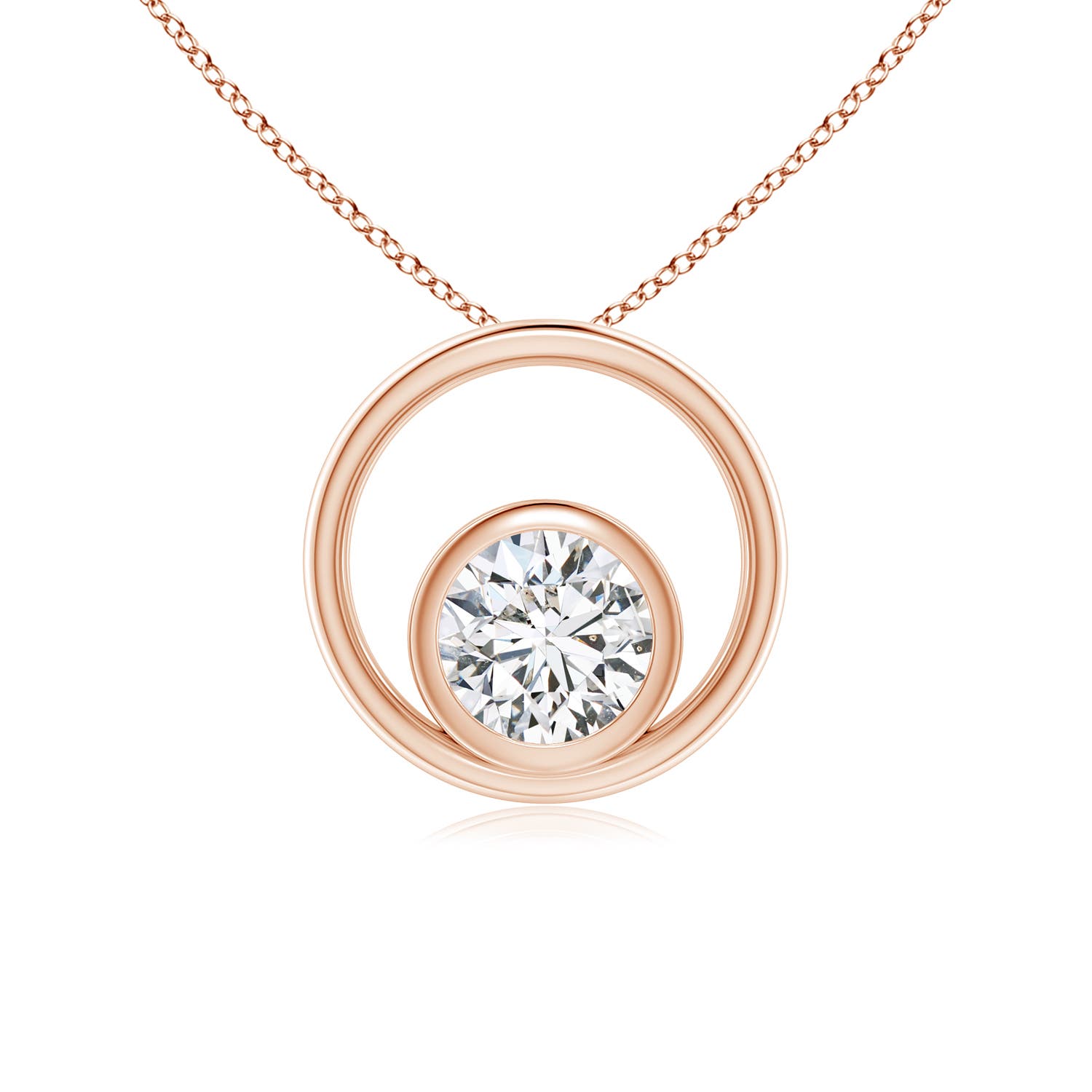 4.4mm HSI2 Bezel-Set Diamond Solitaire Open Circle Pendant in Rose Gold