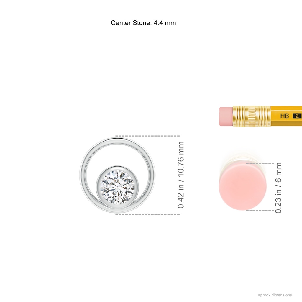 4.4mm HSI2 Bezel-Set Diamond Solitaire Open Circle Pendant in White Gold Ruler