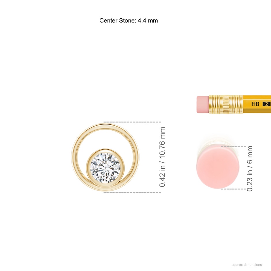 4.4mm HSI2 Bezel-Set Diamond Solitaire Open Circle Pendant in Yellow Gold ruler