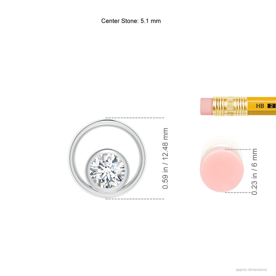5.1mm GVS2 Bezel-Set Diamond Solitaire Open Circle Pendant in White Gold ruler
