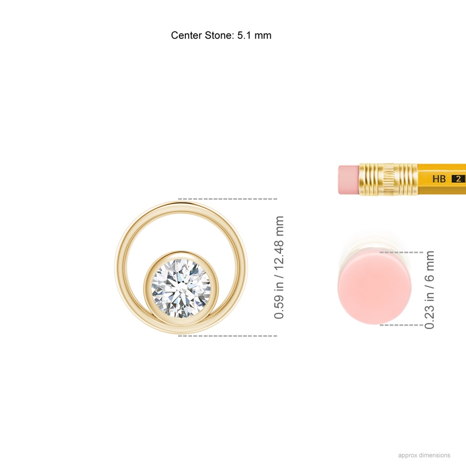 5.1mm GVS2 Bezel-Set Diamond Solitaire Open Circle Pendant in Yellow Gold ruler