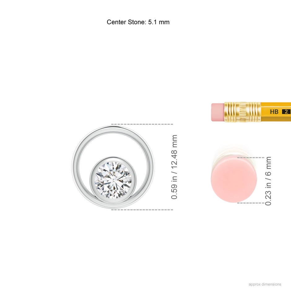 5.1mm HSI2 Bezel-Set Diamond Solitaire Open Circle Pendant in White Gold ruler