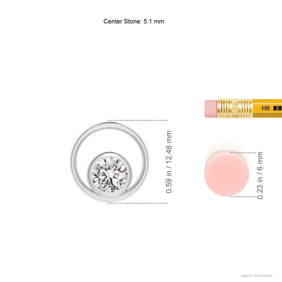 5.1mm IJI1I2 Bezel-Set Diamond Solitaire Open Circle Pendant in White Gold ruler