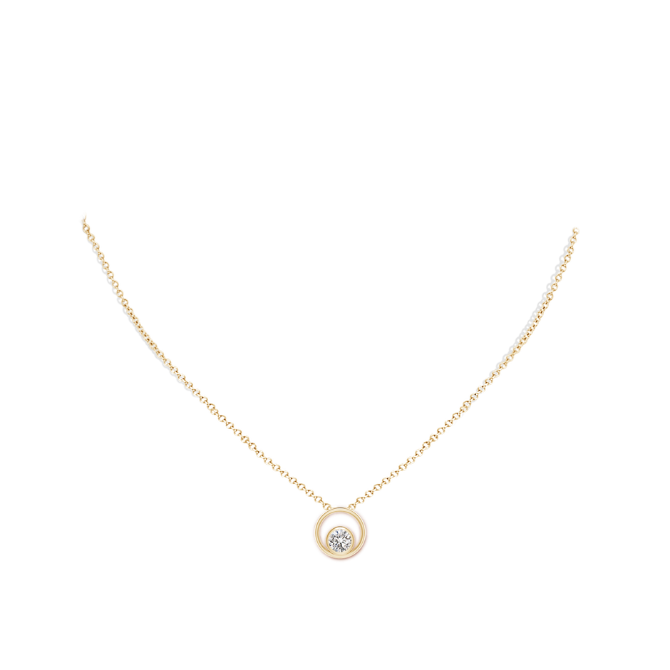 5.1mm IJI1I2 Bezel-Set Diamond Solitaire Open Circle Pendant in Yellow Gold body-neck
