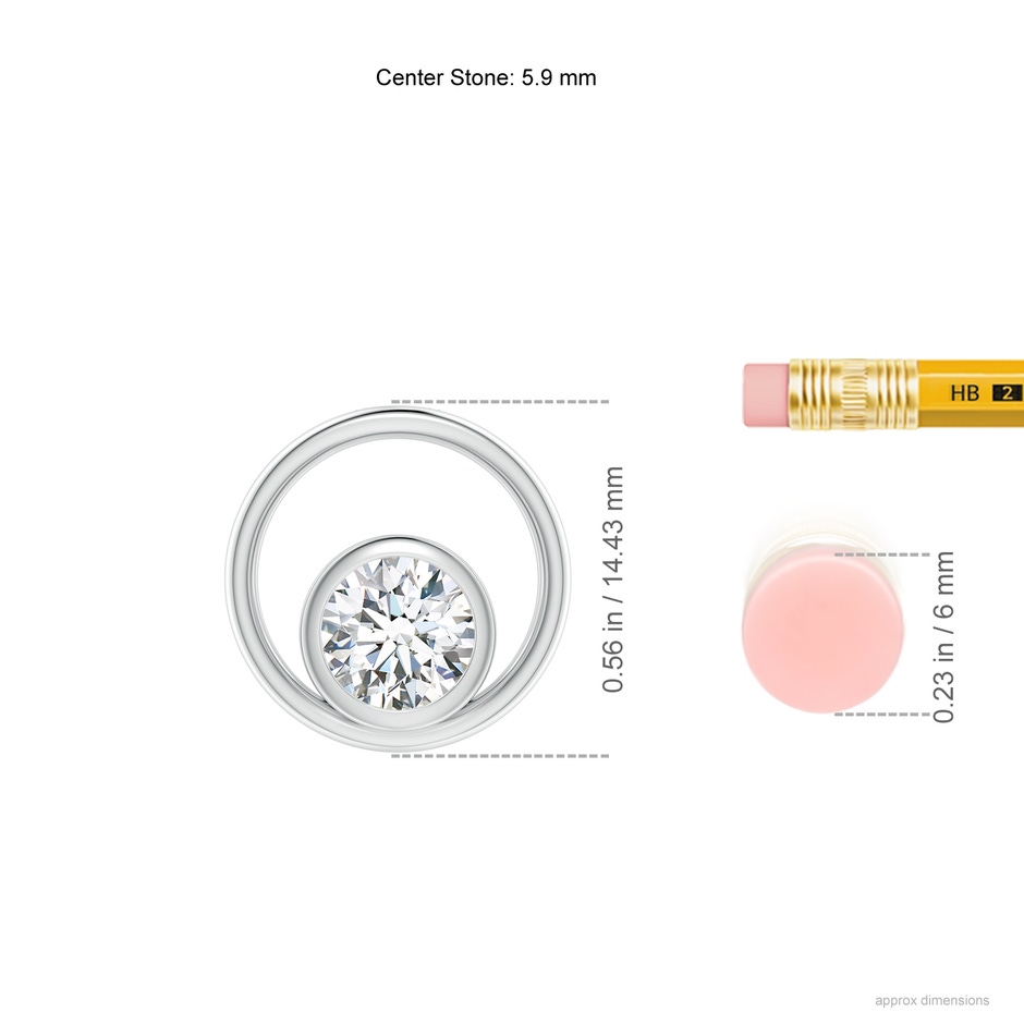 5.9mm GVS2 Bezel-Set Diamond Solitaire Open Circle Pendant in White Gold ruler