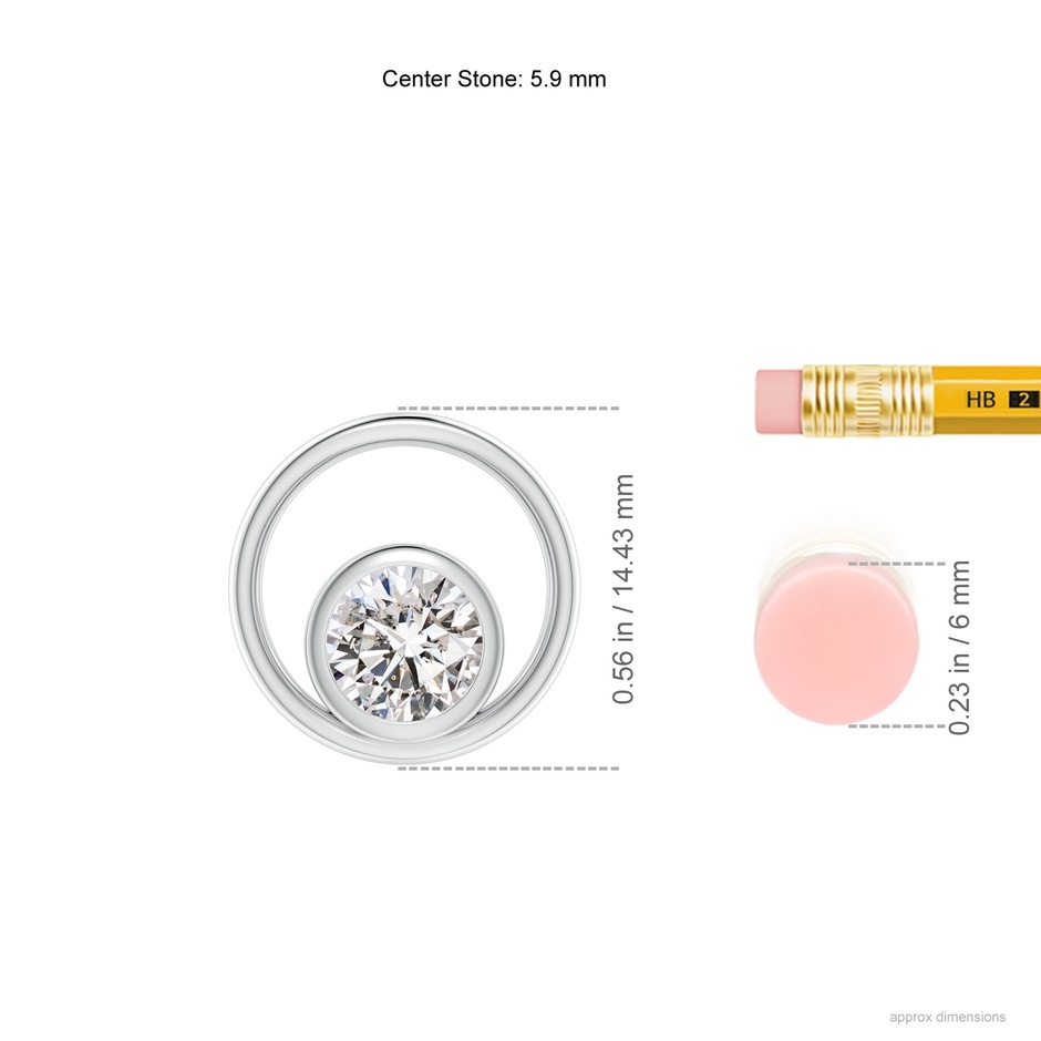 5.9mm IJI1I2 Bezel-Set Diamond Solitaire Open Circle Pendant in White Gold ruler