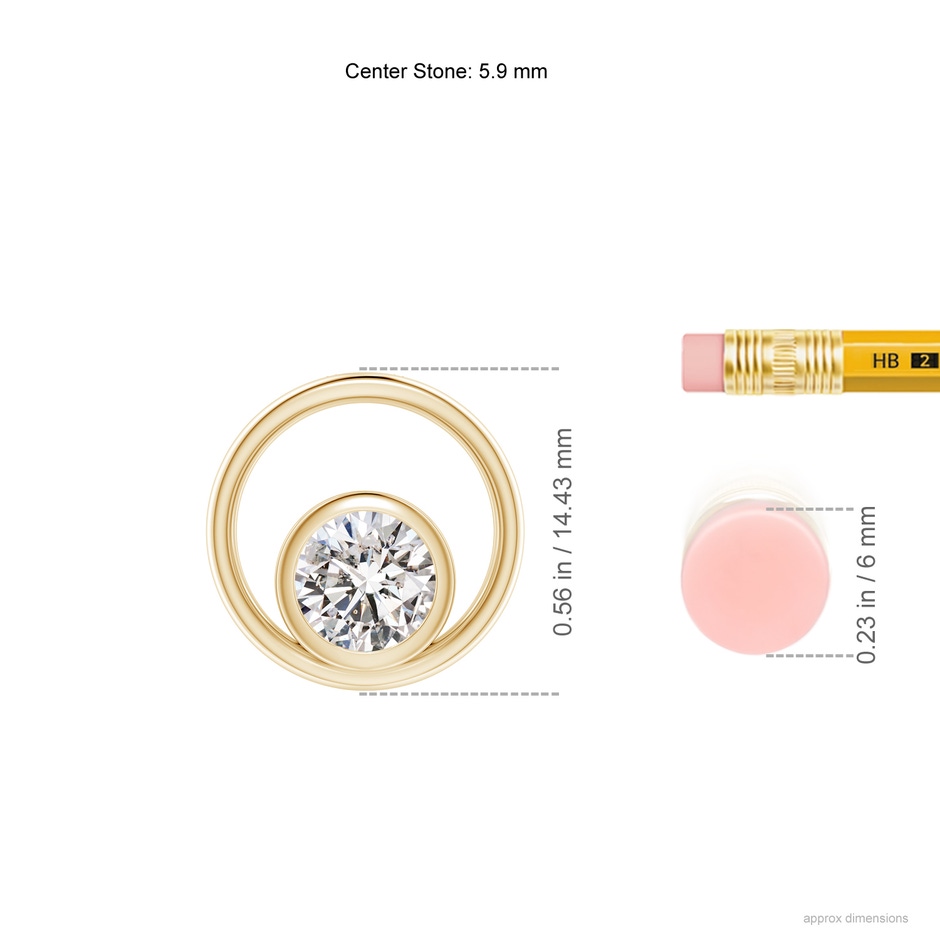 5.9mm IJI1I2 Bezel-Set Diamond Solitaire Open Circle Pendant in Yellow Gold ruler