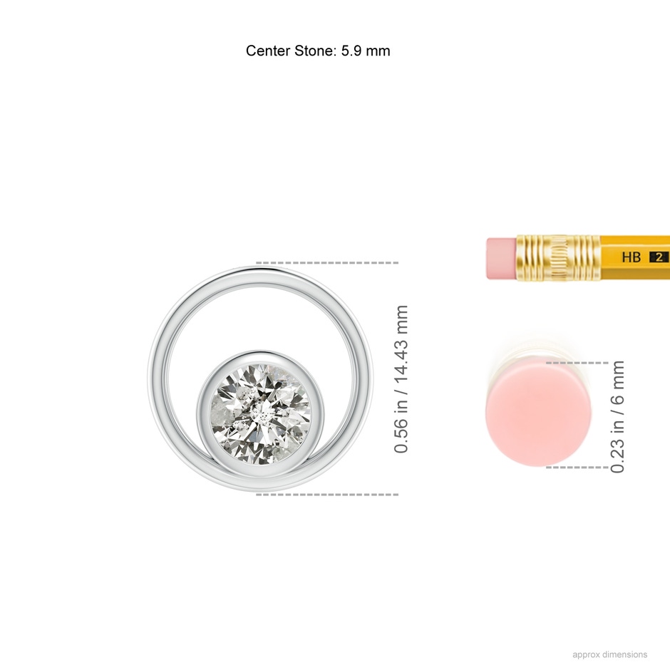 5.9mm KI3 Bezel-Set Diamond Solitaire Open Circle Pendant in White Gold ruler
