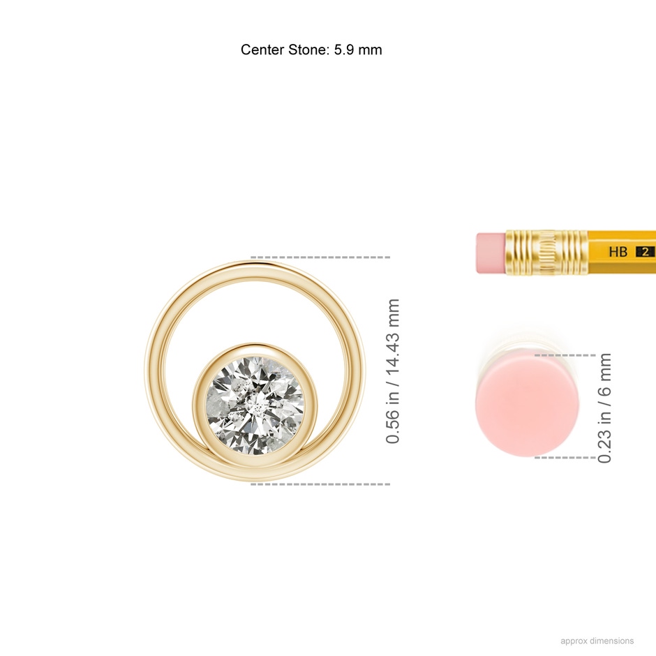 5.9mm KI3 Bezel-Set Diamond Solitaire Open Circle Pendant in Yellow Gold ruler