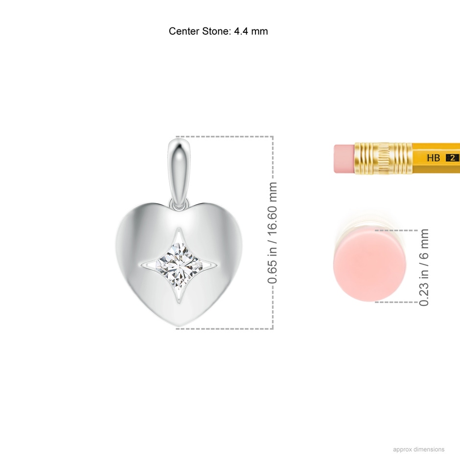 4.4mm HSI2 Channel-Set Diamond Solitaire Heart-Shaped Pendant in White Gold ruler