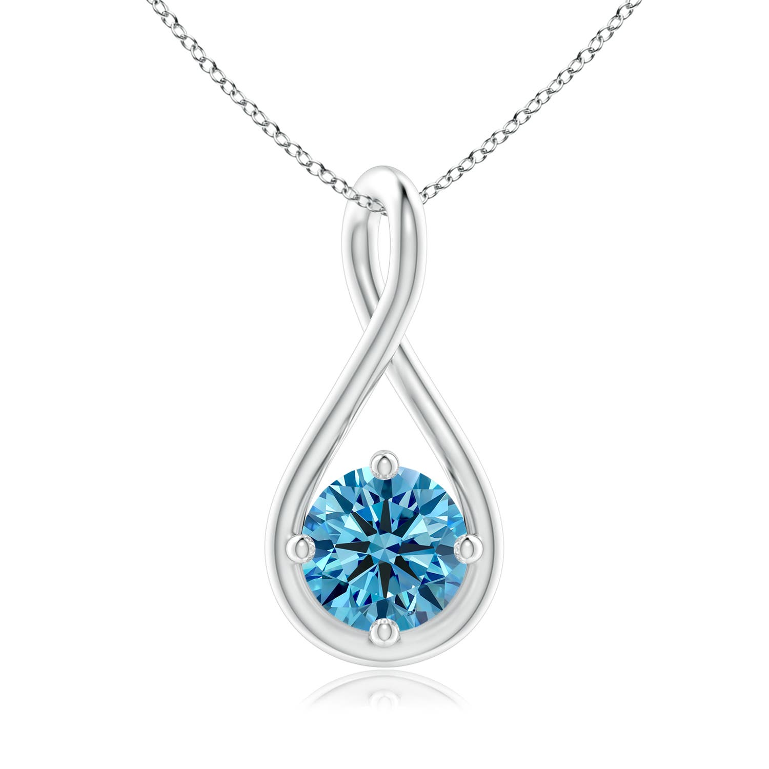 5.1mm AAAA Solitaire Fancy Intense Blue Diamond Twist Bale Pendant in 18K White Gold