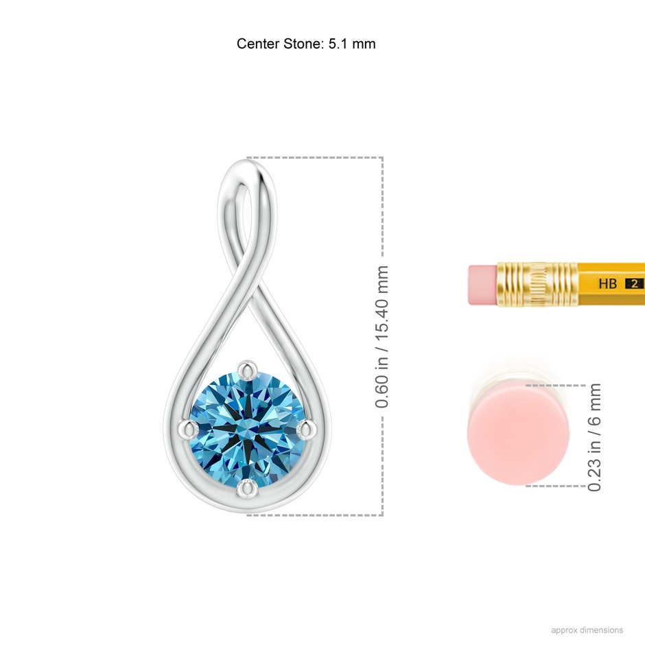 5.1mm AAAA Solitaire Fancy Intense Blue Diamond Twist Bale Pendant in P950 Platinum ruler