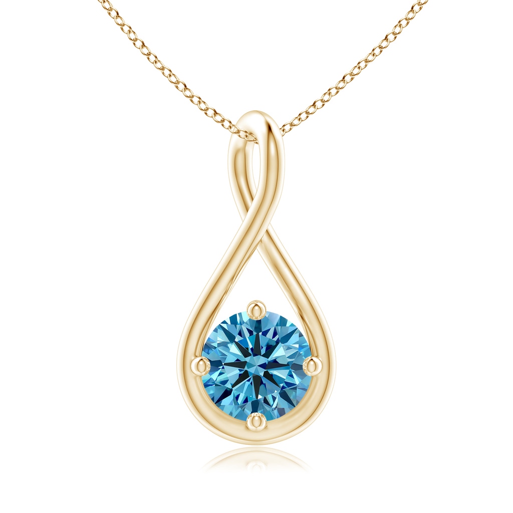 5.1mm AAAA Solitaire Fancy Intense Blue Diamond Twist Bale Pendant in Yellow Gold