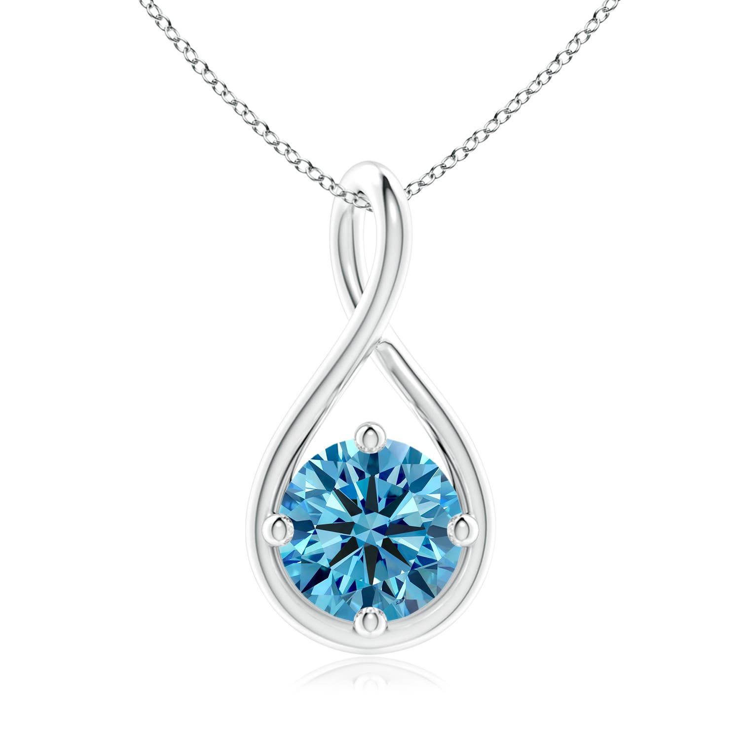 8mm AAAA Solitaire Fancy Intense Blue Diamond Twist Bale Pendant in White Gold