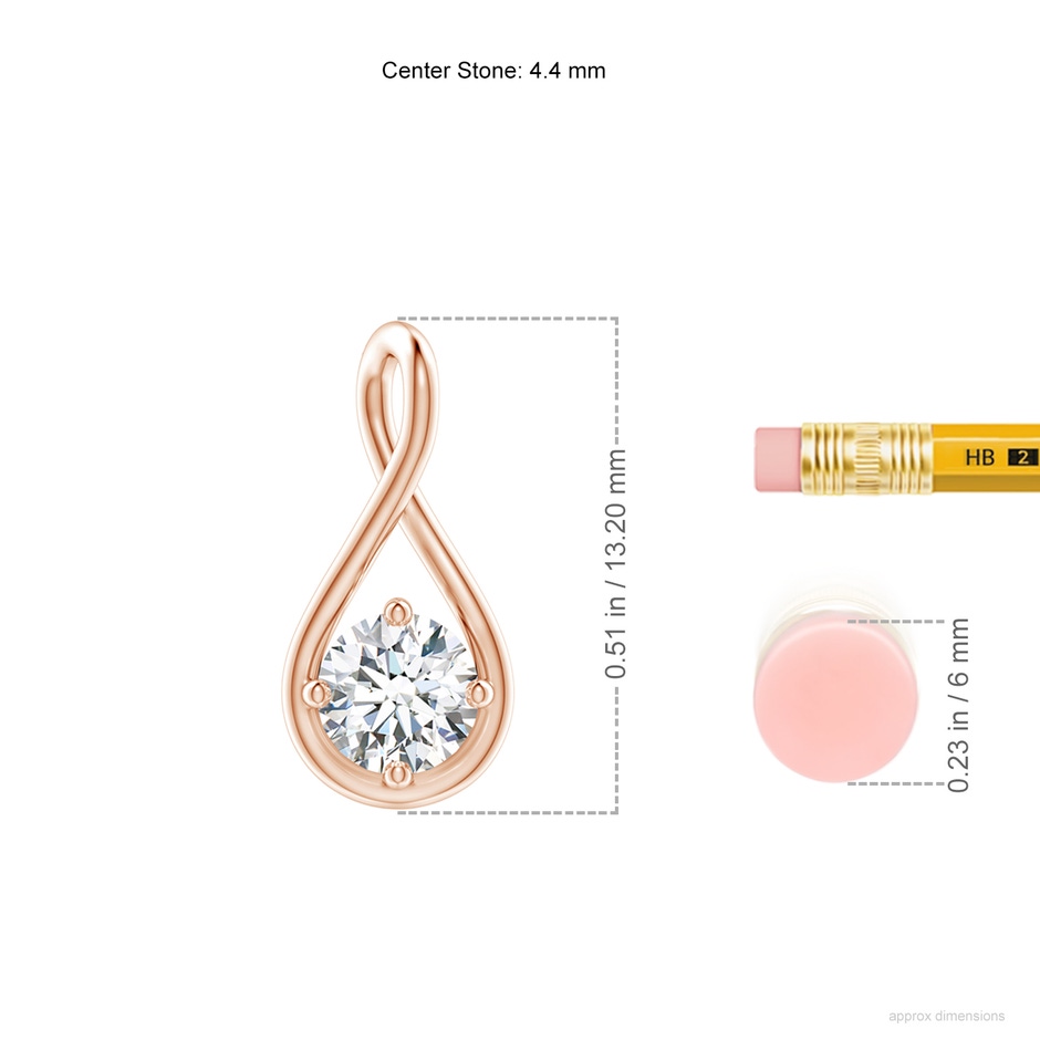 4.4mm GVS2 Solitaire Diamond Twist Bale Pendant in Rose Gold ruler