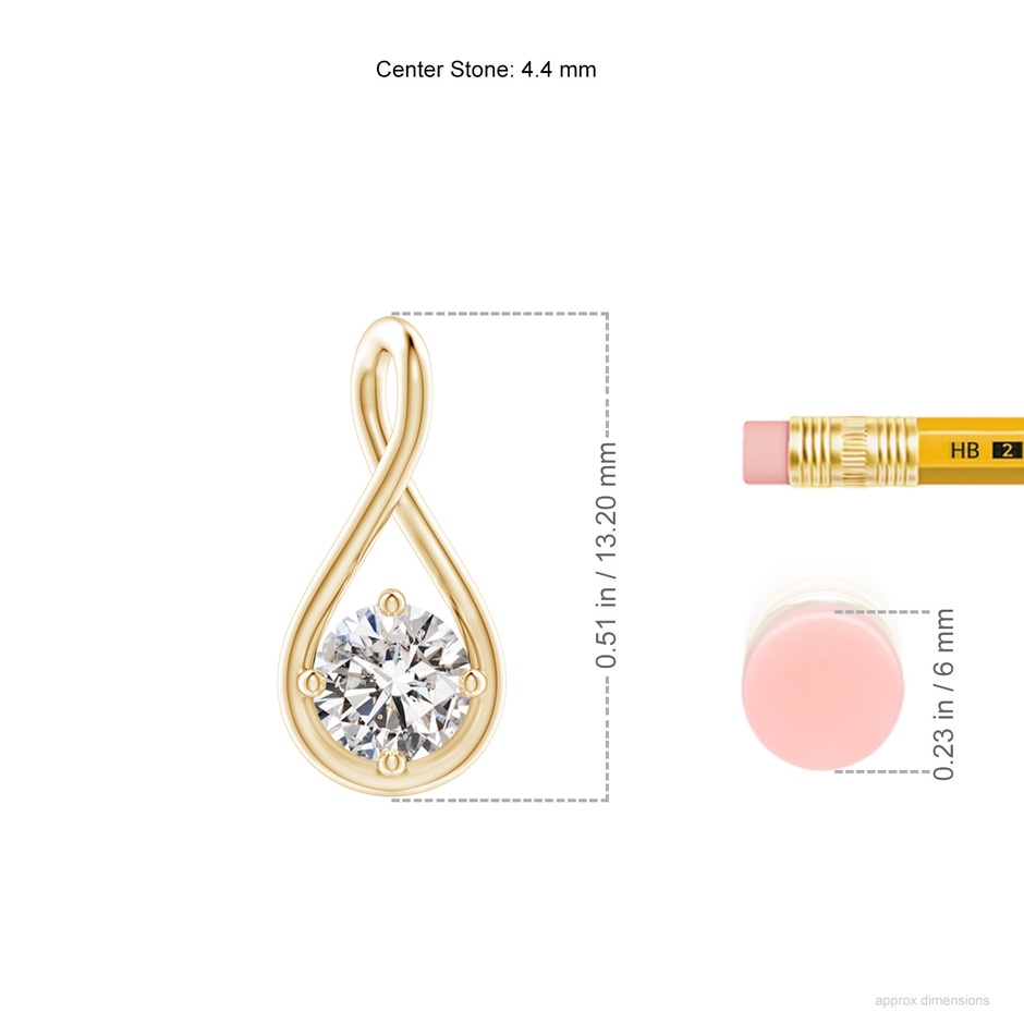 4.4mm IJI1I2 Solitaire Diamond Twist Bale Pendant in 9K Yellow Gold ruler