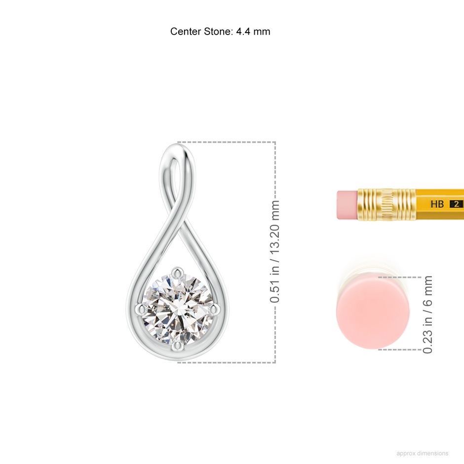 4.4mm IJI1I2 Solitaire Diamond Twist Bale Pendant in P950 Platinum ruler