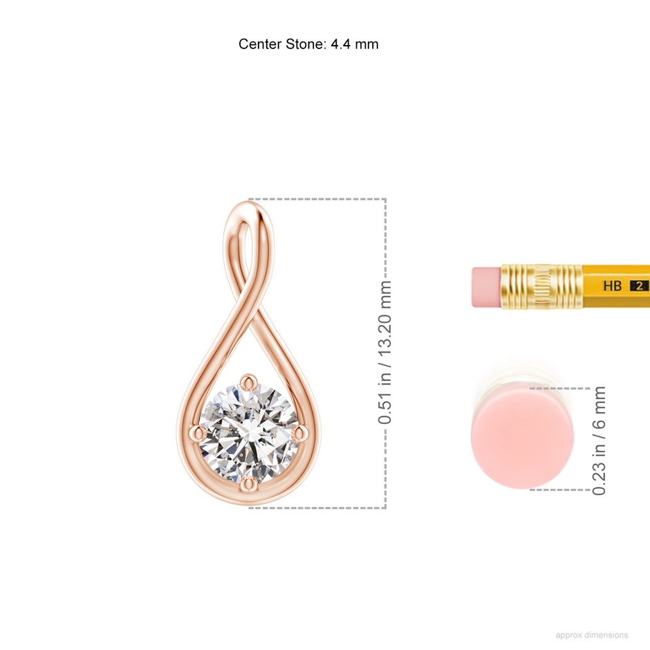 4.4mm IJI1I2 Solitaire Diamond Twist Bale Pendant in Rose Gold ruler