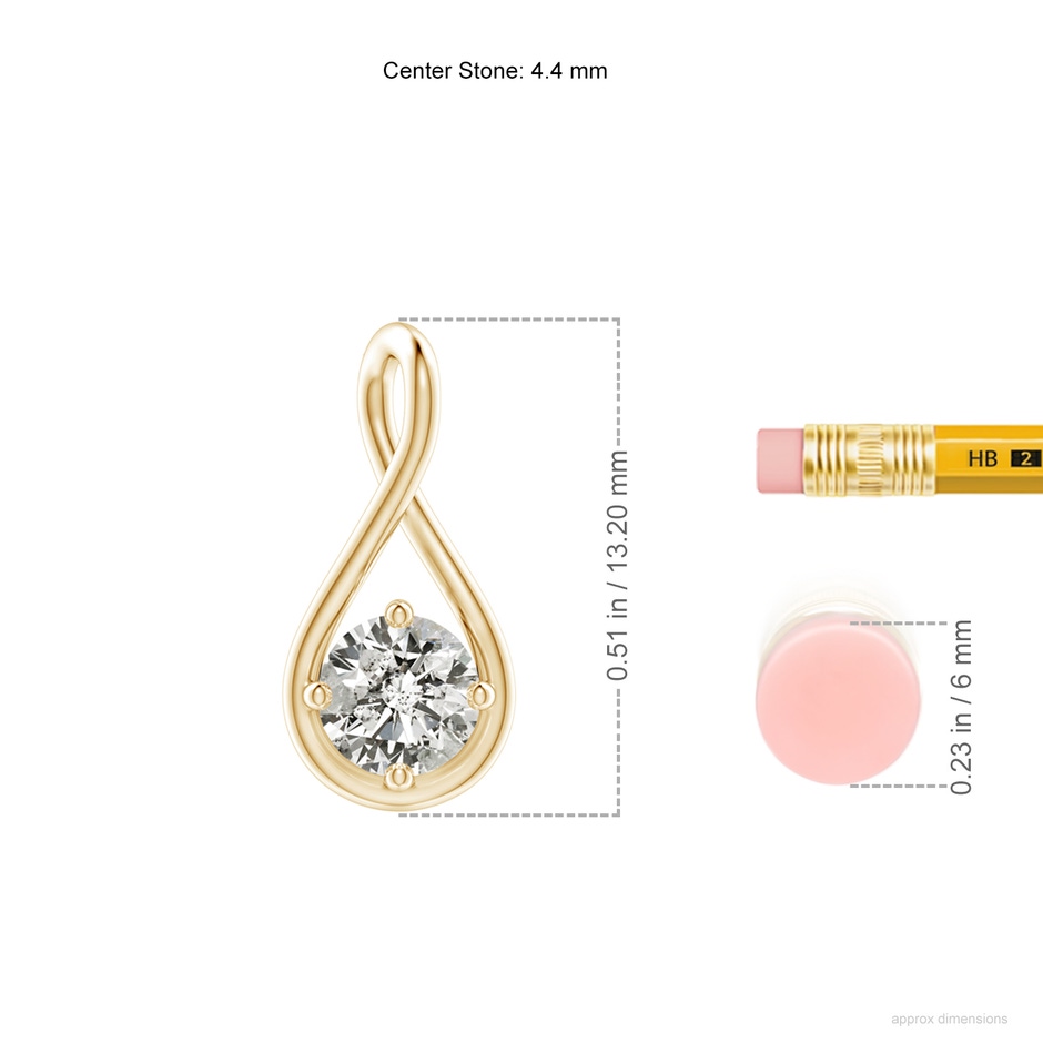 4.4mm KI3 Solitaire Diamond Twist Bale Pendant in Yellow Gold ruler