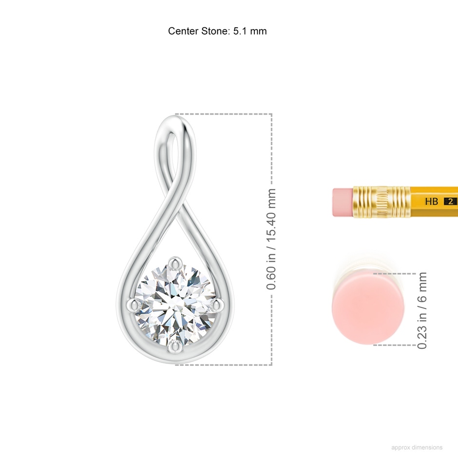 5.1mm GVS2 Solitaire Diamond Twist Bale Pendant in 18K White Gold ruler